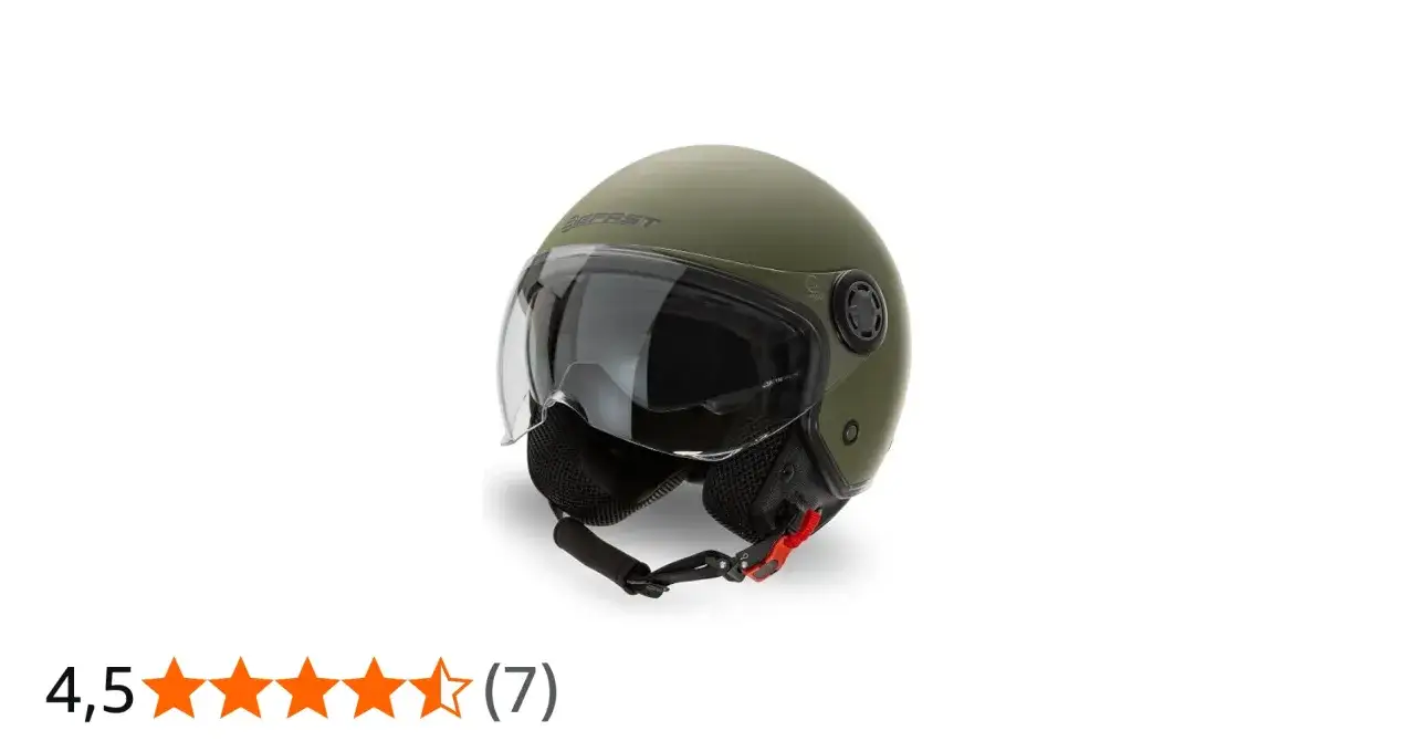 Casco verde opaco con visiera trasparente, ideale per chi cerca una soluzione per allargare casco stretto.