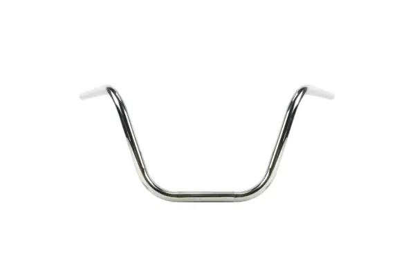 Manubrio cromato per bici stile chopper, con curve ampie e un design iconico per un look personalizzato.